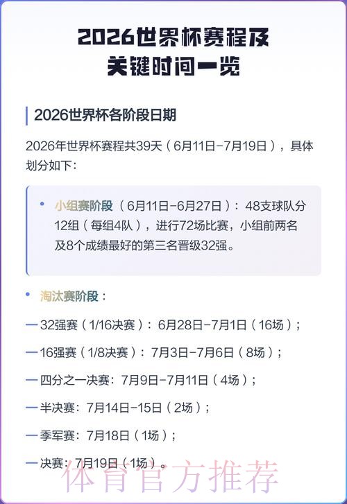 2026世界杯赛事时间安排
